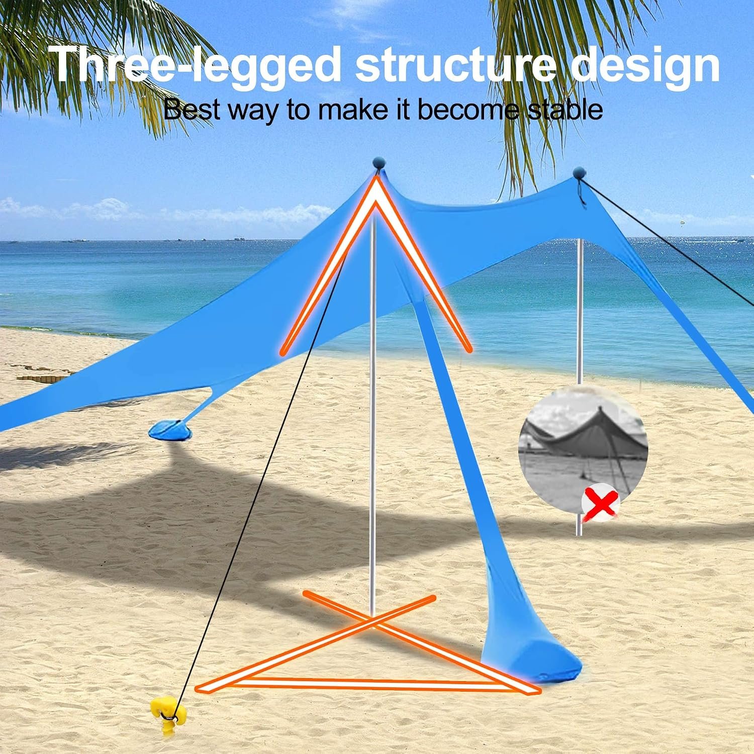 Beach Canopy Tent Sun Shade with UPF 50+ UV Protection, Beach Tent Sun Shelter with Sandbags, Poles and Ground Pegs and Anti-Wind Ropes for Outdoor, Camping, Backyard and Picnics - Image 3