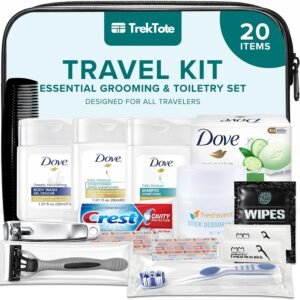 20-Piece Unisex Travel Toiletry Kit – Premium Brand-Name Travel Toiletries | TSA Approved Travel Essentials with Shampoo, Conditioner, Body Wash, Deodorant & Oral Care in Clear Bag
