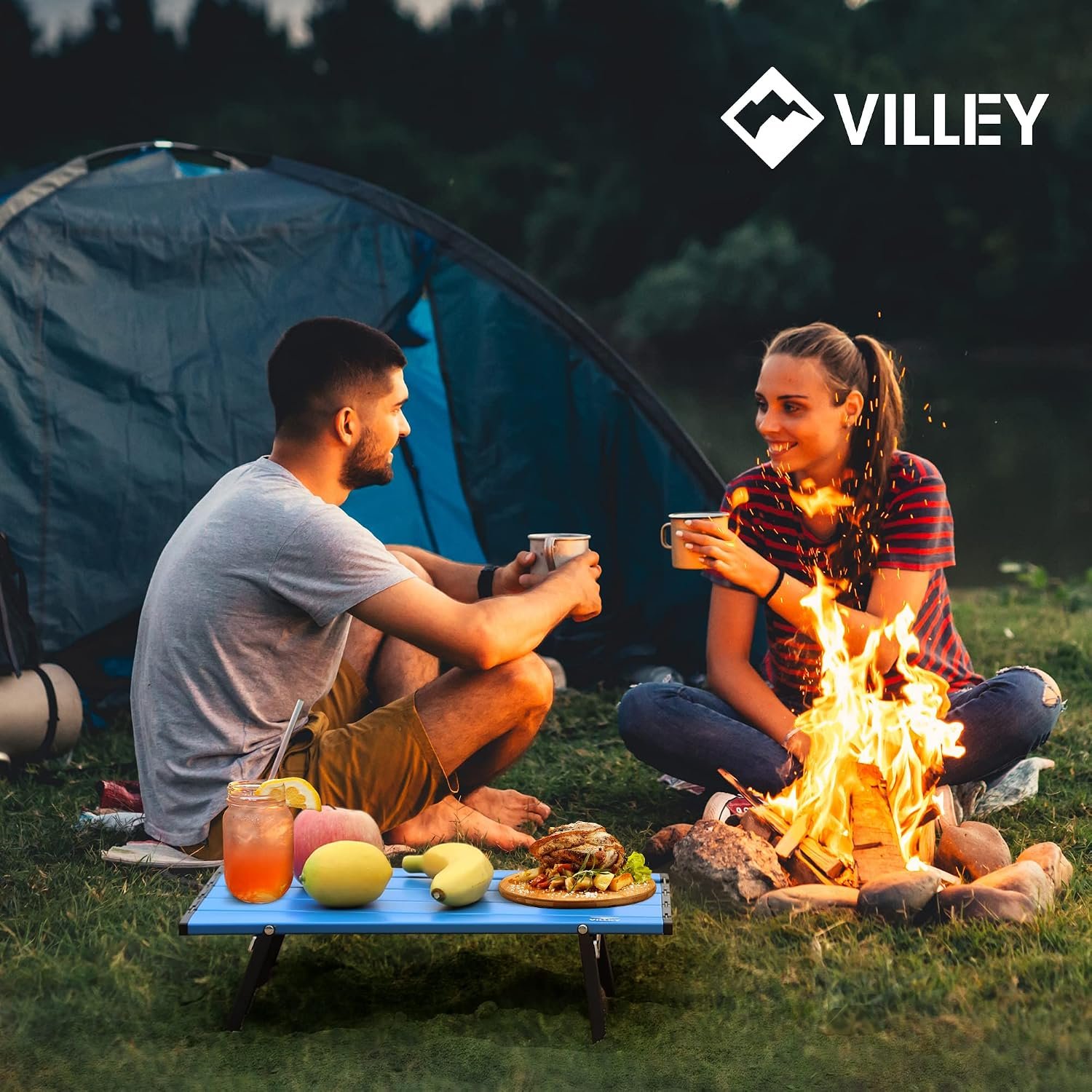 VILLEY Portable Mini Folding Beach Table, Ultralight Aluminum Side Table | Lightweight Aluminum Side Table with Carry Bag for Beach, Camping, Picnics, Hiking, Fishing & Travel, Blue - Image 9