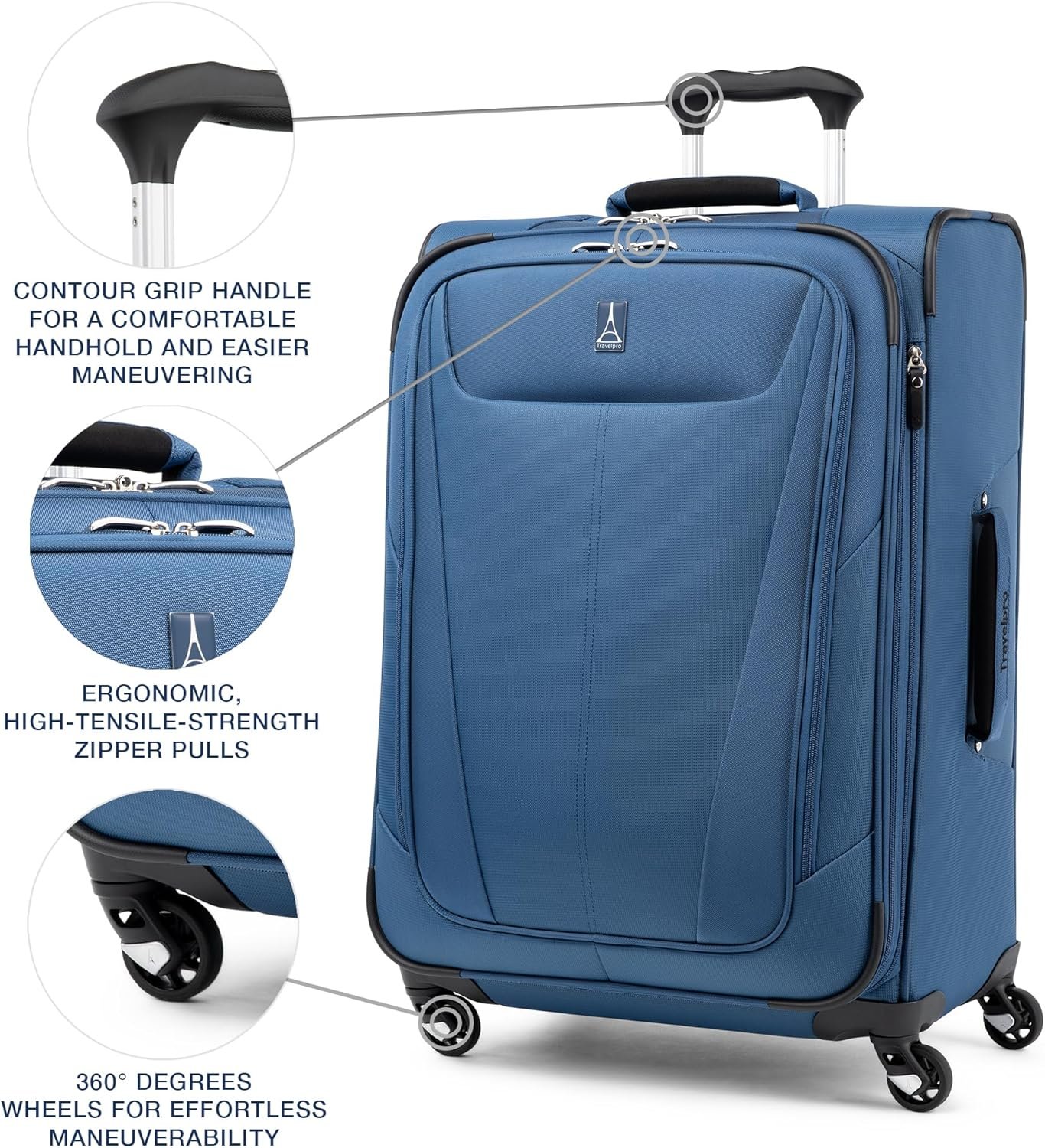 Travelpro Maxlite 5 Softside Checked Luggage Spinner, Blue, 25-Inch | Medium Checked Suitcase, Expandable With 4 Wheels, Lightweight & Versatile Travel Design, Men & Women - Image 2