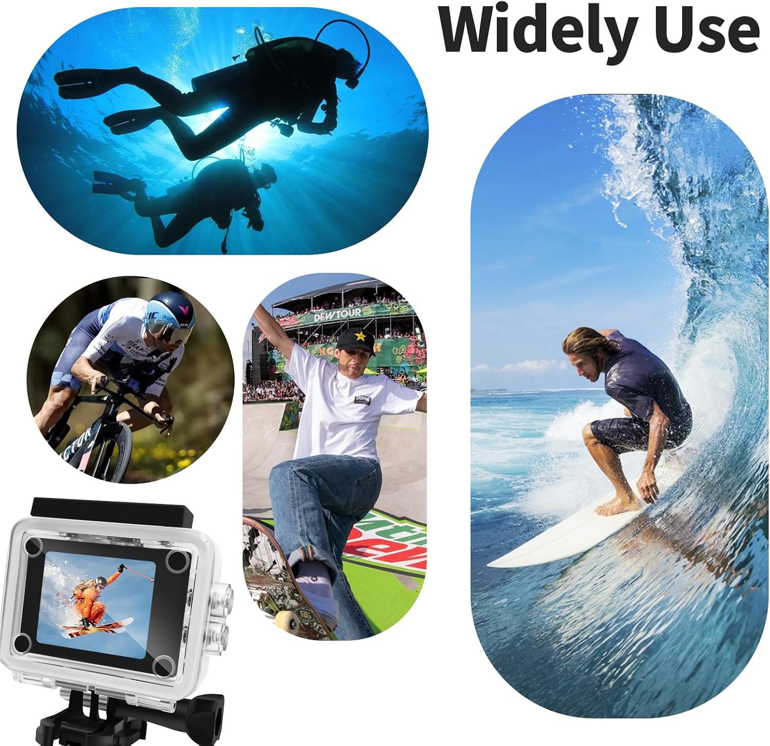 Action Camera 4K 30FPS, Waterproof Camera 30M Underwater Ultra HD 131FT 170°Wide Angle Shooting, with 2 x 1050 mAh Batteries for Cycling, Ice Skating, Skiing, Fishing, Climbing - Image 6