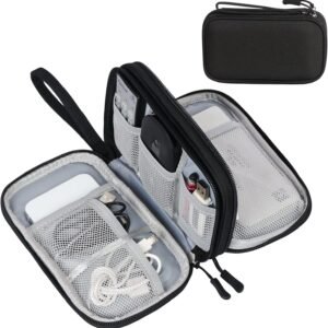 FYY Electronic Organizer, Travel Tech Pouch Bag, Cable Organizer Black | Wrist Strap, Waterproof, Double Layers Portable Electronics Travel Carrying Case for Cord, Charger, Daily Business Trips Use