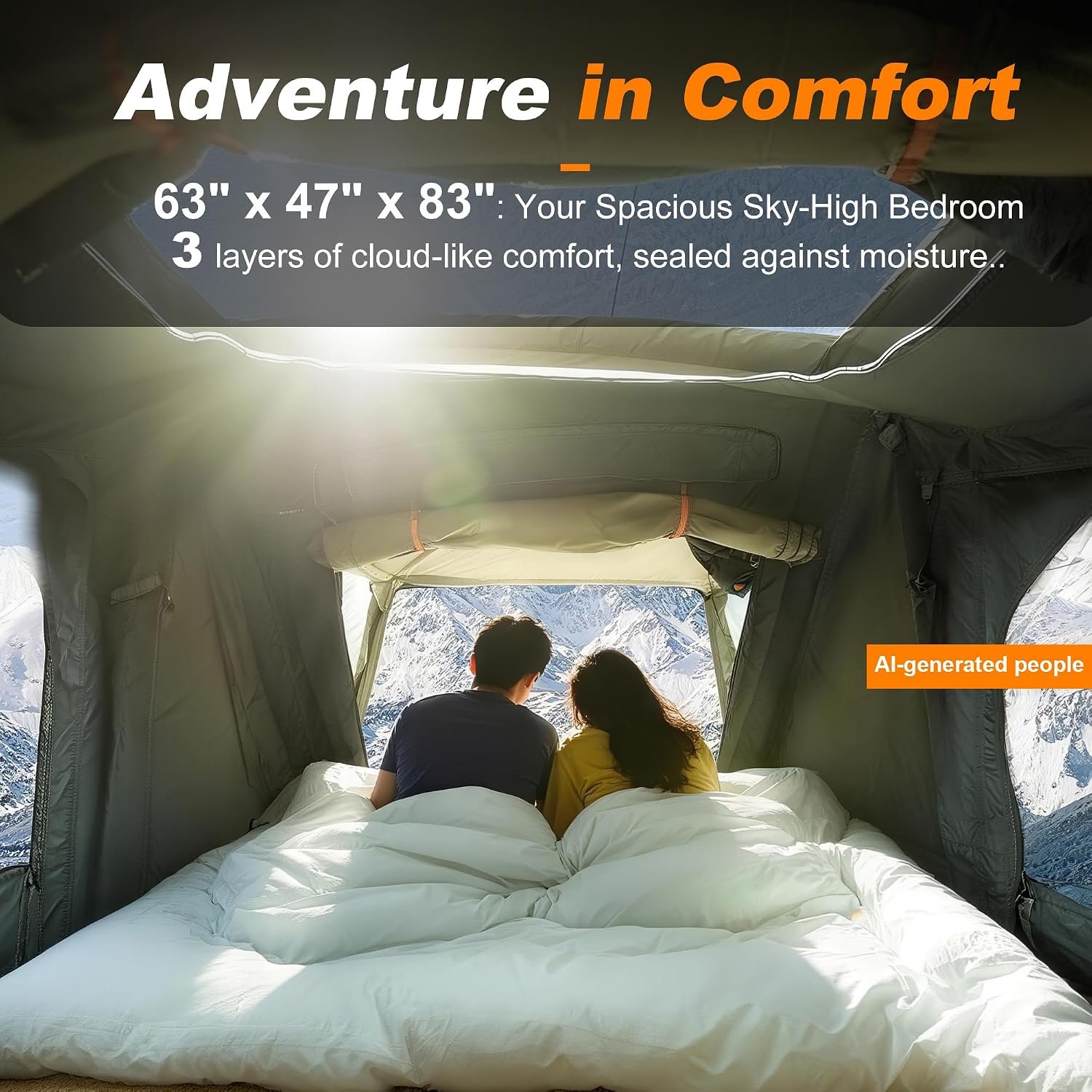 Naturnest Rooftop Tent Hard Shell with Annex Room, Easy Set Up Large Tent for 2-3 Person Camping, Waterproof 4 Season Tents for Truck, Jeep, SUV, Van, Trailer - Sirius 1 with Annex Room - Image 4