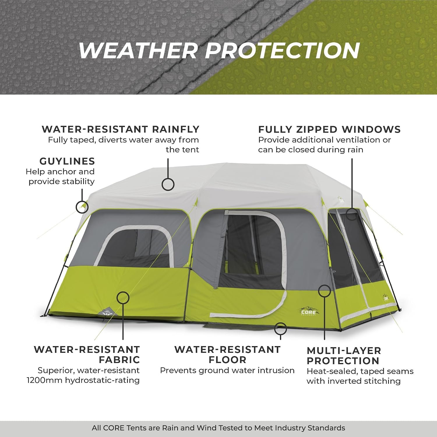 Core 9 Person Instant Cabin Tent - 14' x 9', Green (40008) - Image 7