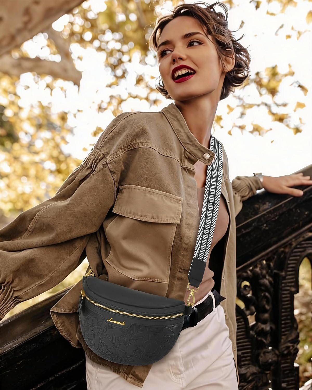 LOVEVOOK Fanny Packs for Women Cross Body, Vegan Leather Belt Bag for Women, Waterproof Sling Purse Fashion Waist Pack Designer Chest Bum Bag with Boho Style Strap - Image 2