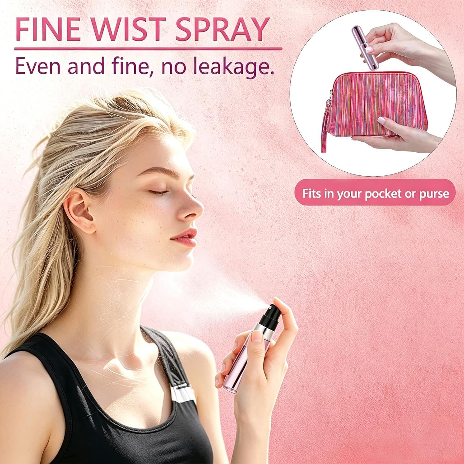opasyo Refillable Perfume Atomizer, Leak-Proof, 5ml 4 Pack | Portable travel perfume spray bottle. Includes Silver/Pink/Blue/Black. Perfect essentials for traveling and outgoing. - Image 3