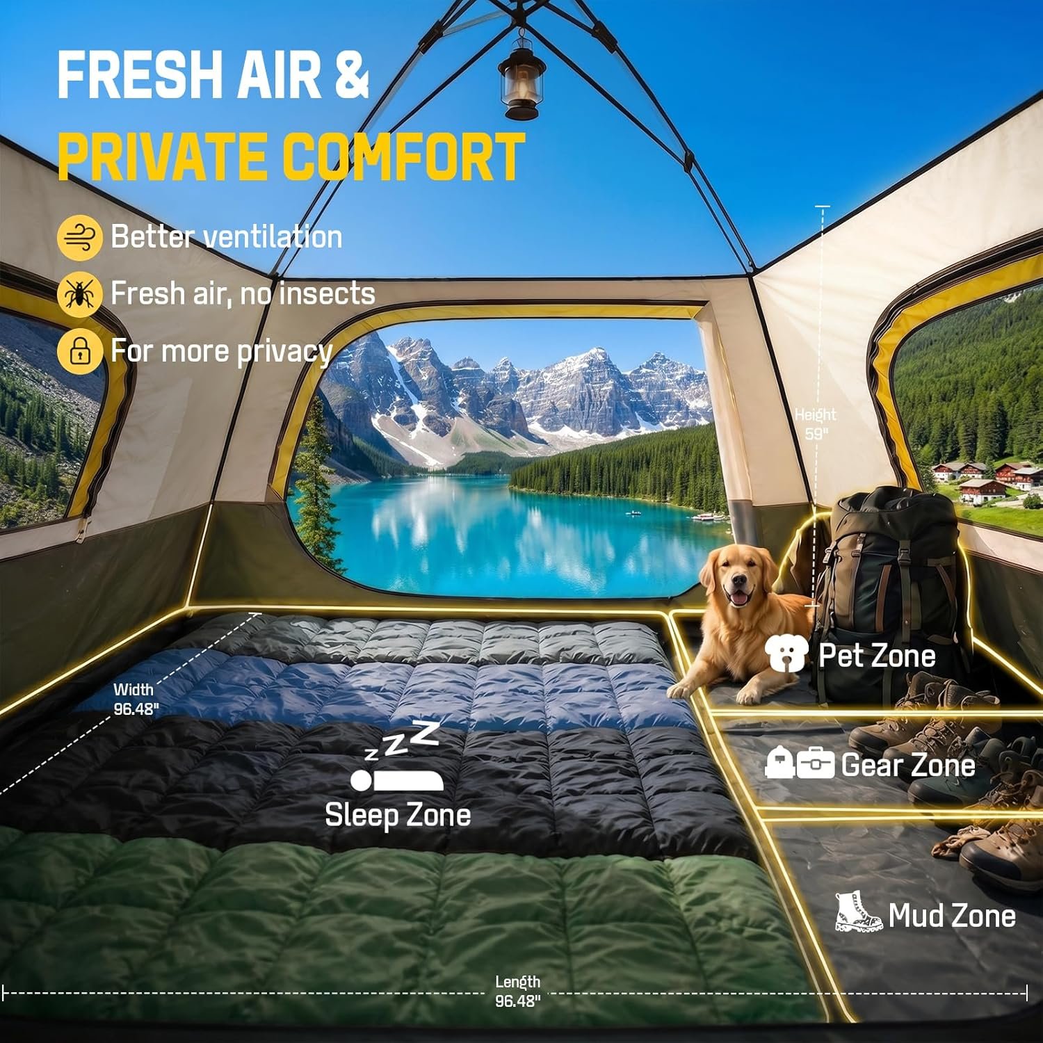 4 Person Instant Tents for Camping Setup in 50s, Cabin Tent with Rainfly | Waterproof Windproof Camping Tent, Double Layer Portable Instant Tents with Carry Bag for Family Outdoor Camping & Hiking - Image 2