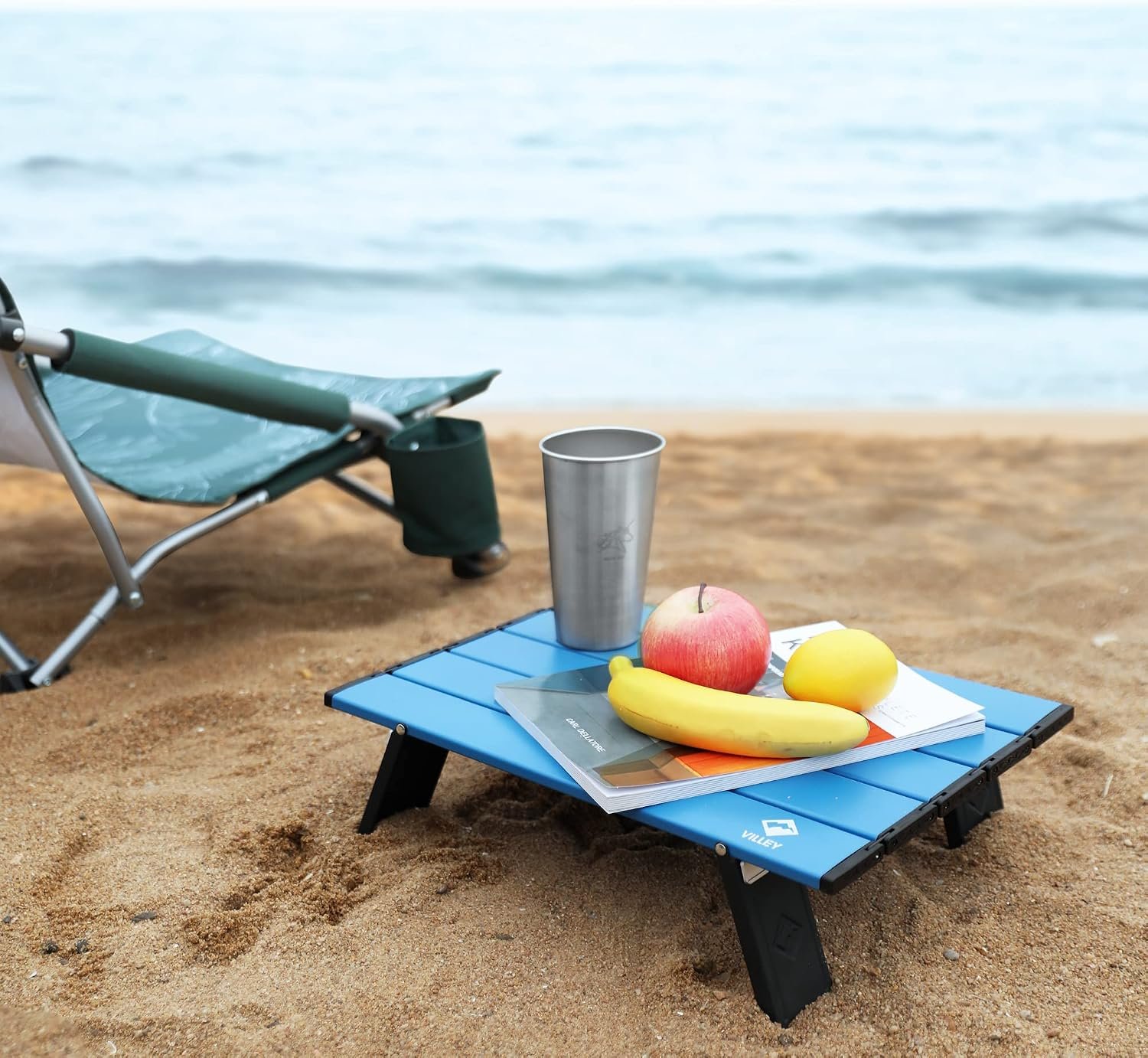 VILLEY Portable Mini Folding Beach Table, Ultralight Aluminum Side Table | Lightweight Aluminum Side Table with Carry Bag for Beach, Camping, Picnics, Hiking, Fishing & Travel, Blue - Image 2