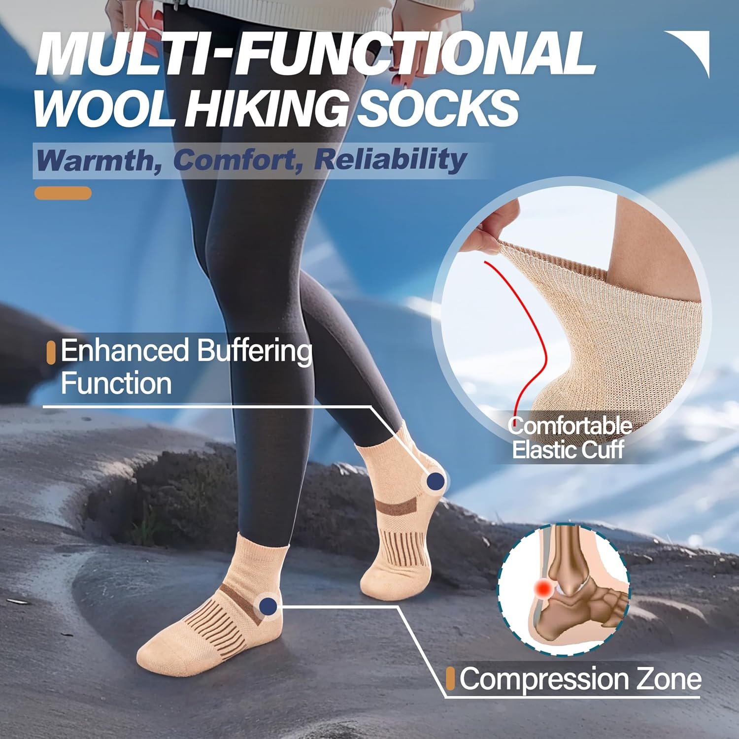 Anlisim Merino Wool Ankle Running Hiking Socks for Women and Men | 6 Pairs, Compression Support, Breathable, Thick Cushion, Enhanced Padding, Moisture Wicking, No Show Socks - Image 3