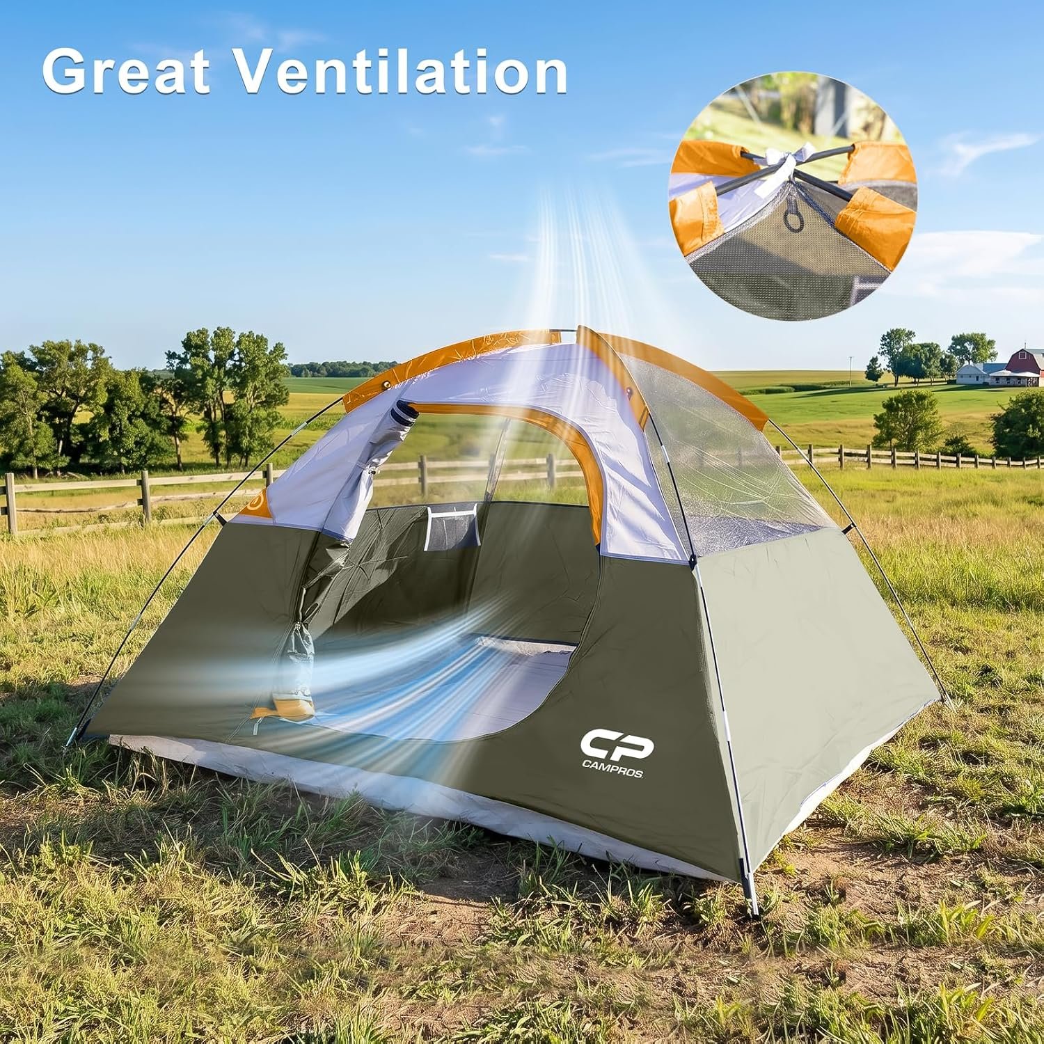 CAMPROS CP 3 Person Tent, Waterproof Dome Tents for Camping with Rainfly | Camping Tent Easy Setup in 3 Mins, Portable Family Tent with Large Mesh Window & Carry Bag for Outdoor Hiking - Image 3