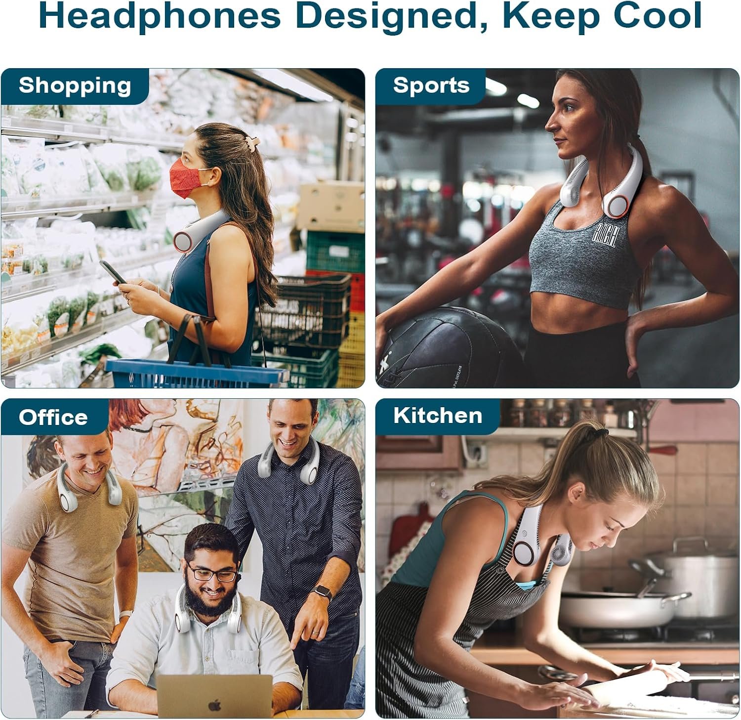 CIVPOWER Neck Fan: Portable Personal Neck Cooling Rechargeable Bladeless Fan - Hands Free 3 Speed 4000 mAh Battery USB Operated Wearable Headphone Design - Gift for Men Women Outdoor (White) - Image 7