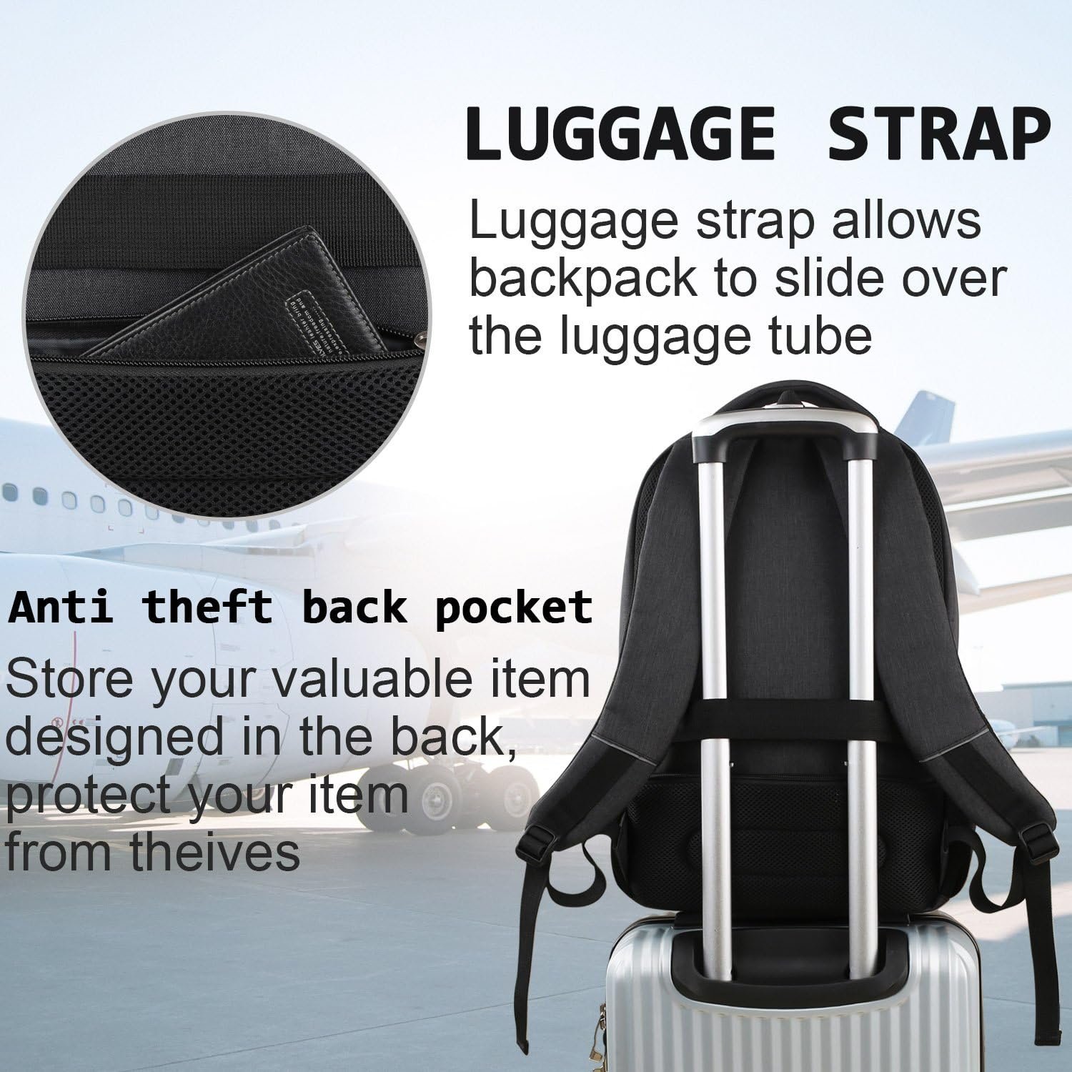Laptop Backpack,Business Travel Anti Theft Slim College Backpack | Water Resistant Durable Computer Bag Gift for Women & Men Fits 15.6 Inch Laptop and Notebook - Black - Image 6
