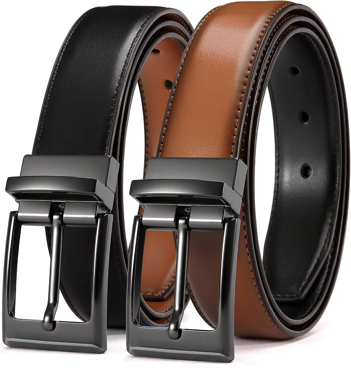 CHAOREN Reversible Belt Men 1 Piece - 1.25" Leather Dress Belt | 1 Belt, 2 Colors, Double-Sided Reversible, Premium Genuine Leather, Trim to Fit