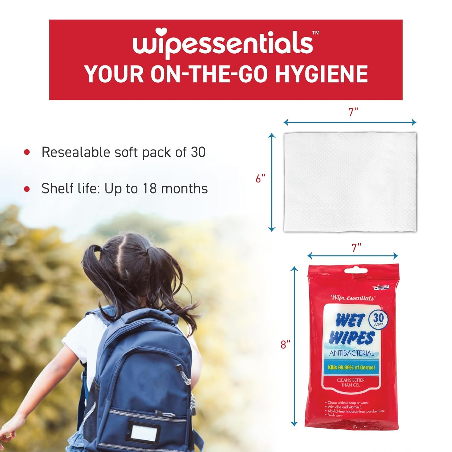 WipeEssentials Hand Sanitizer Wipes for Adults & Kids - 90 Count, 3 Packs | Alcohol-Free, Moisturizing Sanitizing Wipes with Aloe Vera & Vitamin E - Unscented & Travel Size With No Soapy Residue - Image 5