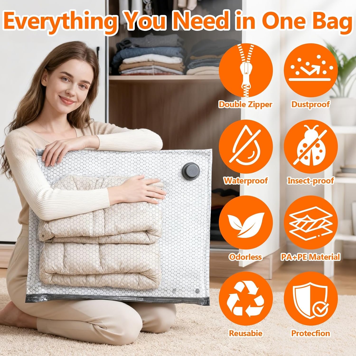 15 Pack Travel Vacuum storage Bags with USB Electric Pump | Vacuum Seal Bags for Clothing - Space Saver for Clothes,Compression Travel Packing Bags for Luggage and Suitcase - Image 5