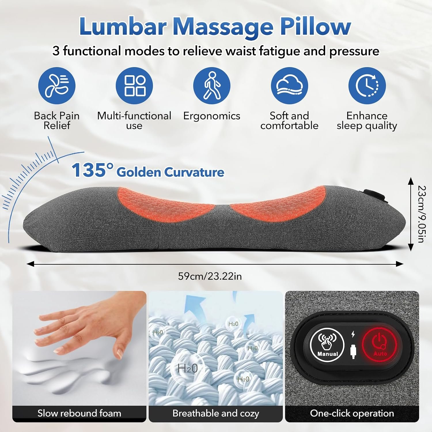 Smooth Spine Triple Fusion Back Massage Pillow with Heat, Sciatica Pain Relief & Spine Decompression for Lower Back Pain, Action Shiatsu Deep Tissue Kneading Massage for Office Chair, Car and Home - Image 6