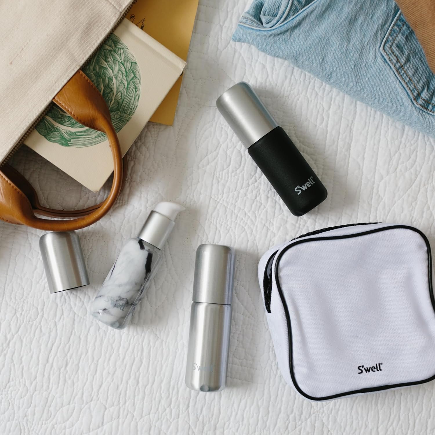 S'well 3.4oz Travel Bottle Set, Includes 3 Lightweight and Recyclable Aluminum Bottles, Leakproof Pumps For Shampoo, Conditioner, Body Wash, Lotions, Sanitizers, and More, TSA Carry On Approved - Image 6