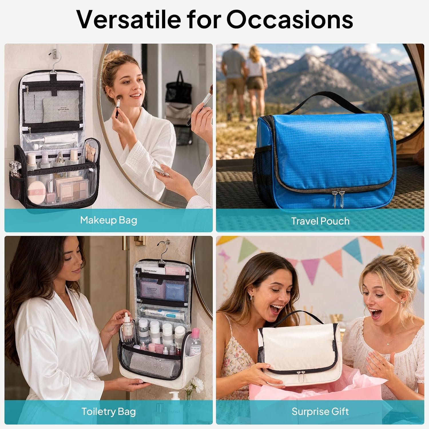 Travel Toiletry Bag for Women & Men, Waterproof Hanging Makeup Organizer | Portable Toiletries Organizer, Wide Opening Cosmetic Bag with Clear Pocket, Easy Access, Compact Size, Beige - Image 7