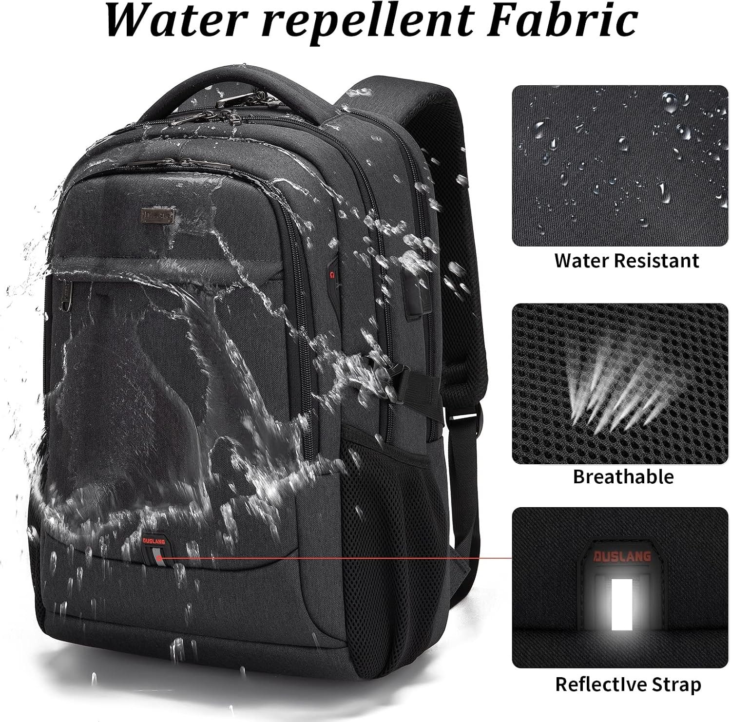 17 Inch Laptop Backpack for Travel Water Resistant College Backpack for Men/Women Laptop Bag with USB Charging Port,Black - Image 5