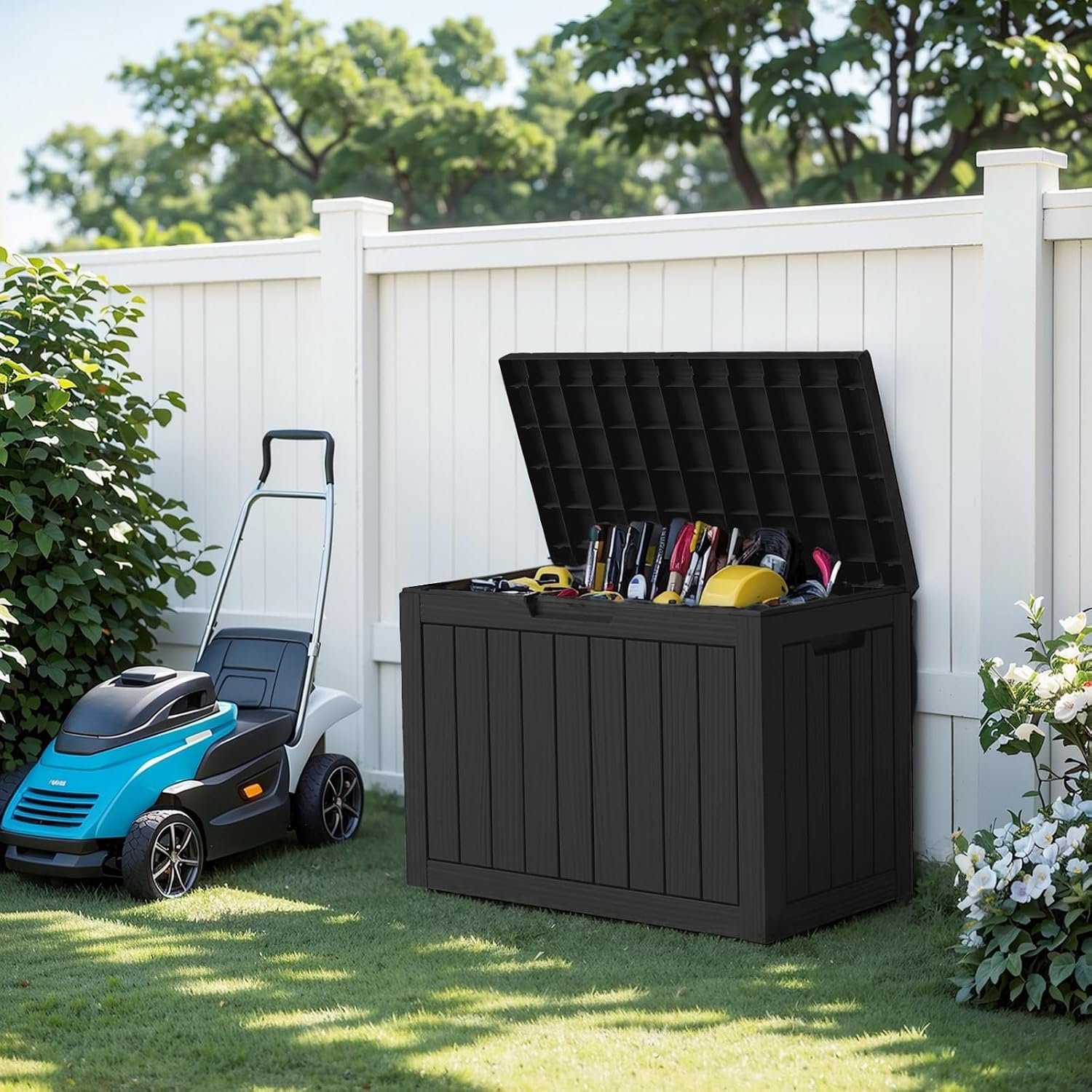 50 Gallon Outdoor Storage Box Waterproof Lockable Deck Boxes | UV Resistant Resin, for Garden Tools Cushions Patio Equipment, 300 lbs Capacity, Portable Design, Easy 16-Min Assembly - Image 6