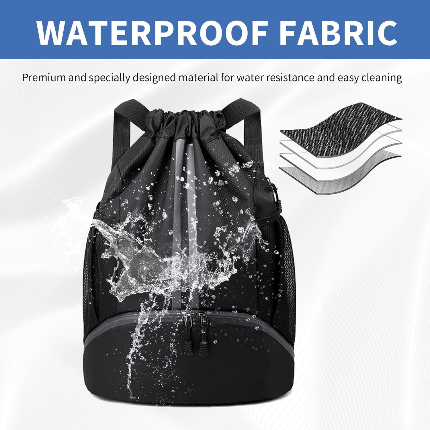 JELUTAR Drawstring Backpack Gym Bag with Shoes Compartment, Black | Water-Resistant String Backpack for Soccer, Basketball, Swim, Beach Cinch for Women Men, 22 L Large Capacity, Wet Pocket - Image 5