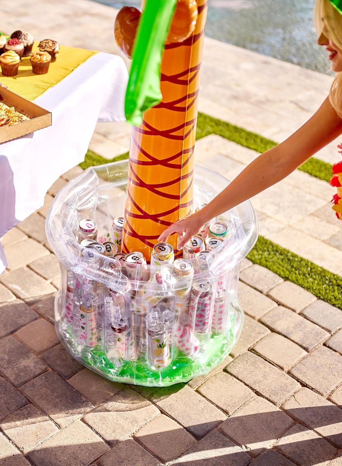 JOYIN 60" Inflatable Palm Tree Cooler, Beach Theme Decor, Pool Party Decorations, Luau Hawaiian Birthday Party Supplies, Ocean Jungle Tropical Themed Summer Outdoor Drink Cooler - Image 8