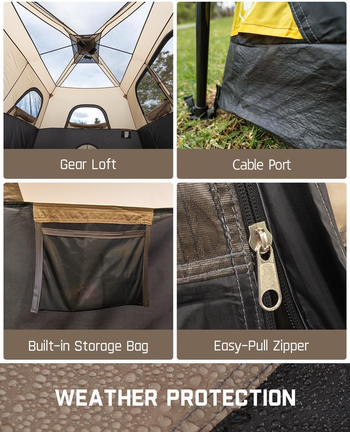 FanttikOutdoor 4/6/8/10 Person Instant Tent for Camping Setup in 60s | Camping Tent with Rainfly & Windproof, Portable Instant Cabin Tent with Carry Bag for Family Camping & Hiking - Image 6