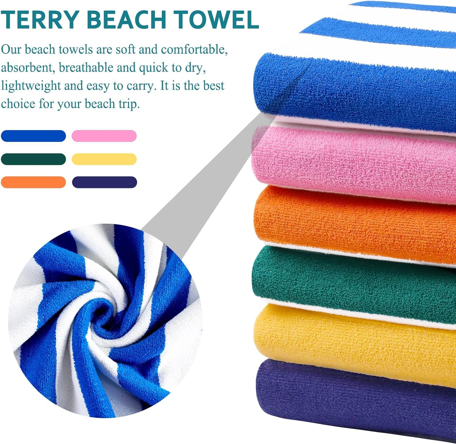 Genovega 6 Packs Oversized 72x40 Inch Stripe Beach Towel Thin Terry Set XL Big Extra Large Accessories Essentials Soft Clearance Super Pool Travel Bath Swim Camping Towels Bulk Men Women Adults Gift - Image 4
