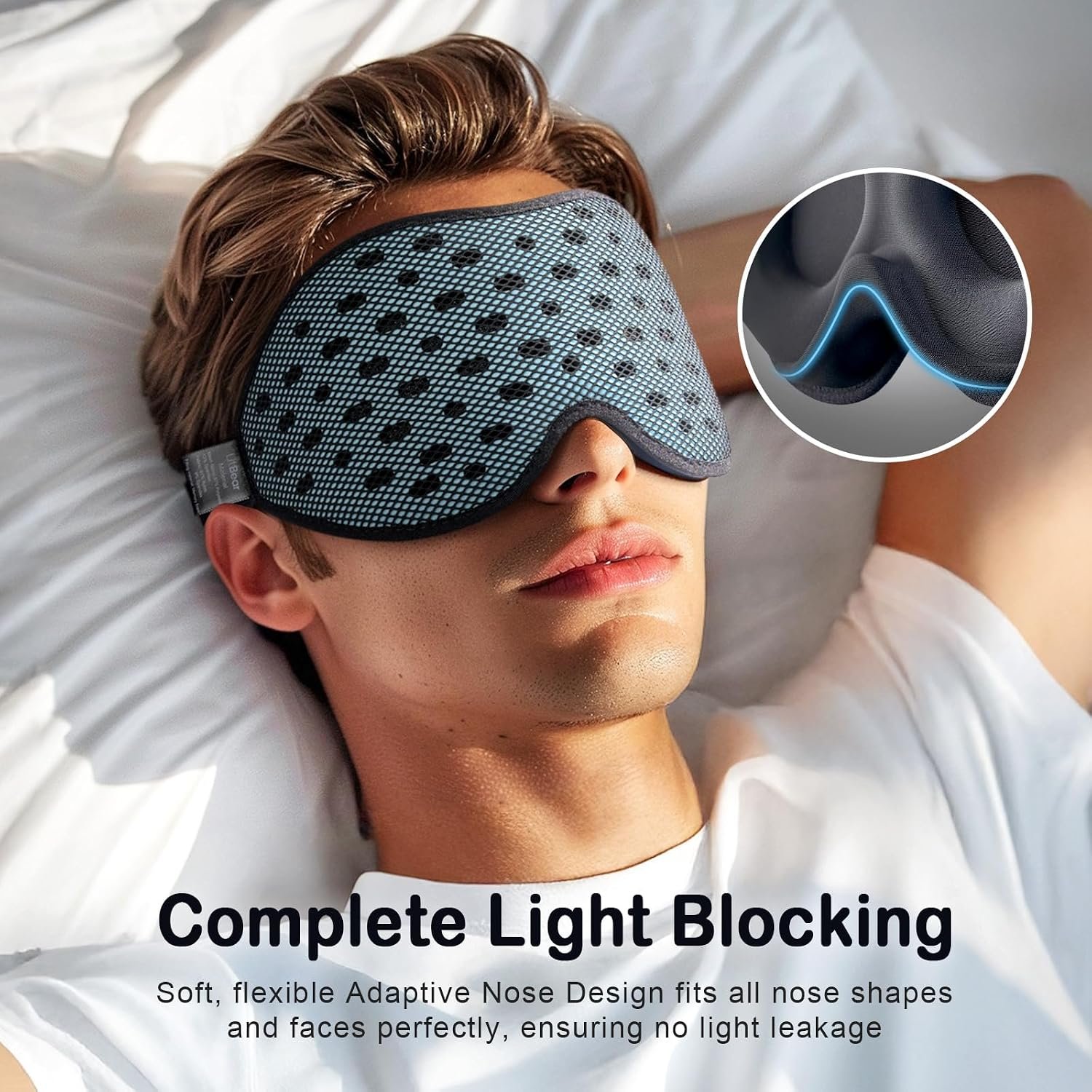 LitBear Breathable Sleep Mask, 3D Eye Mask Sleep for Side Sleeper Women Men | Light Blocking Sleeping Mask with Adjustable Strap, Soft Lightweight Eye Cover for Travel, Night Work, Nap -Ice Blue - Image 4