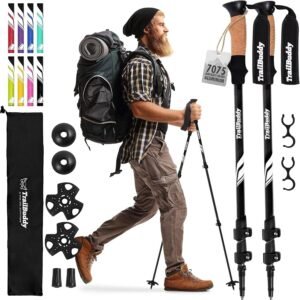 TrailBuddy Trekking Poles – Lightweight 7075 Aluminum Hiking Poles for Women, Men & Seniors – Collapsible Walking Sticks for Travel, Trails & Balance
