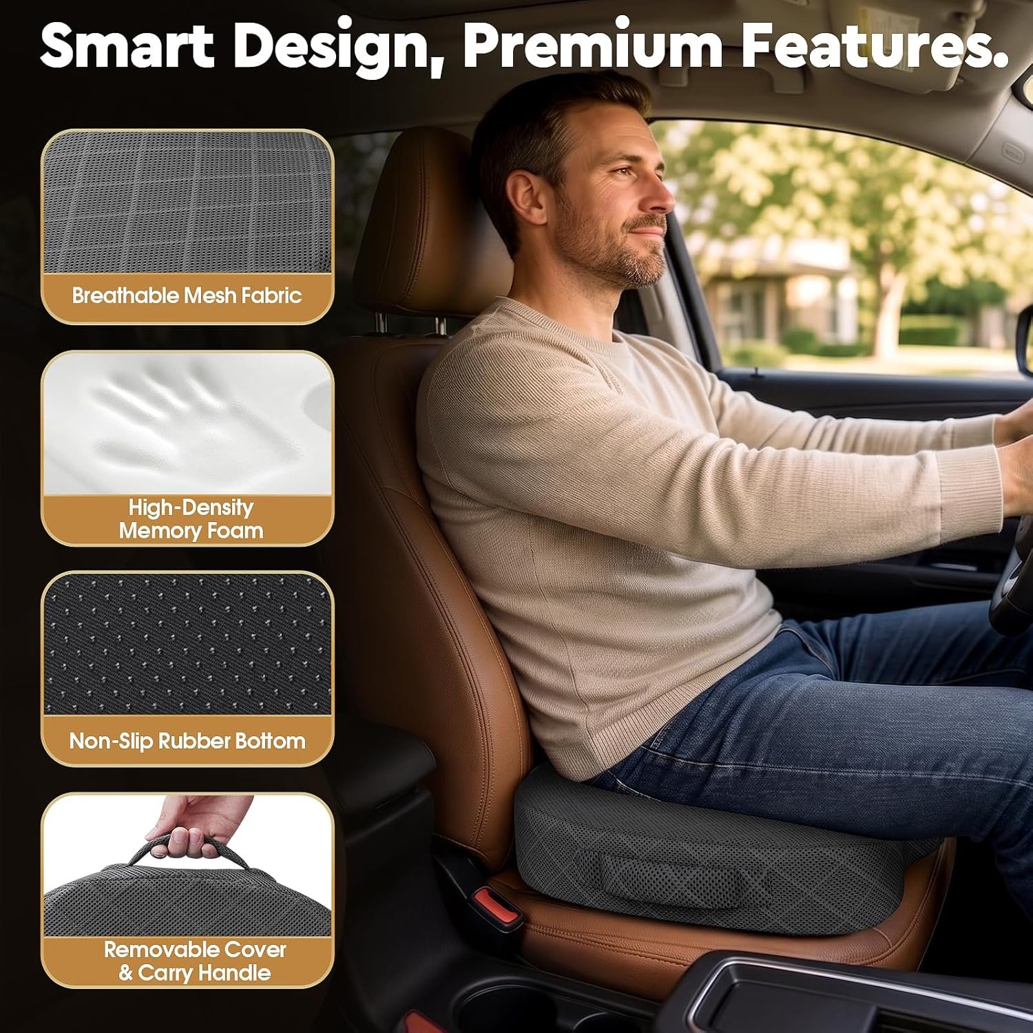 Seat Cushion - Memory Foam Sitting Pillow for Office Chair, Car Seat, Airplane, Bleacher - Sciatica & Hip & Coccyx Pain Relief Desk Chair Cushion for Long Sitting Office Workers, Car Drivers | for Car Seat, Airplane, Desk Chair - Sciatica & Hip & Coccyx Pain Relief Cushion for Long Sitting Office Workers, Car Drivers - Image 6