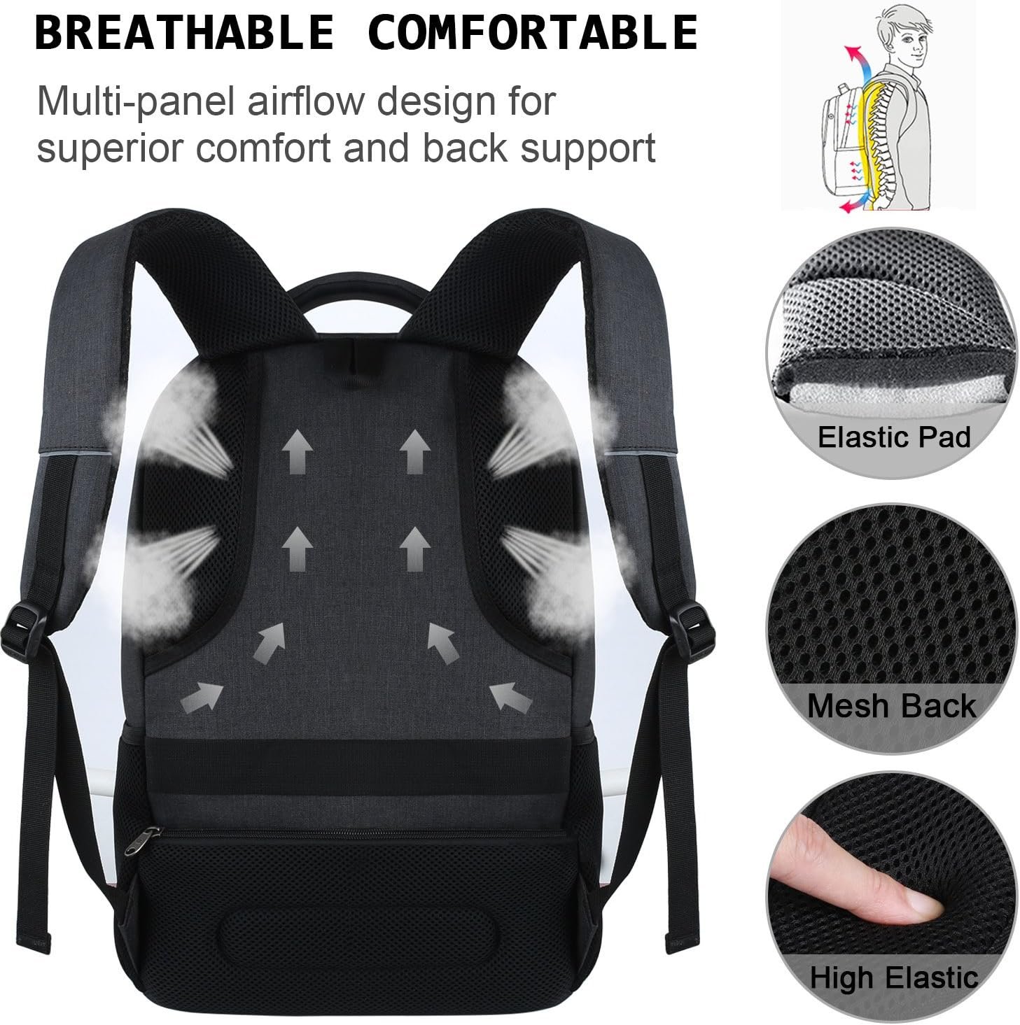Laptop Backpack,Business Travel Anti Theft Slim College Backpack | Water Resistant Durable Computer Bag Gift for Women & Men Fits 15.6 Inch Laptop and Notebook - Black - Image 5