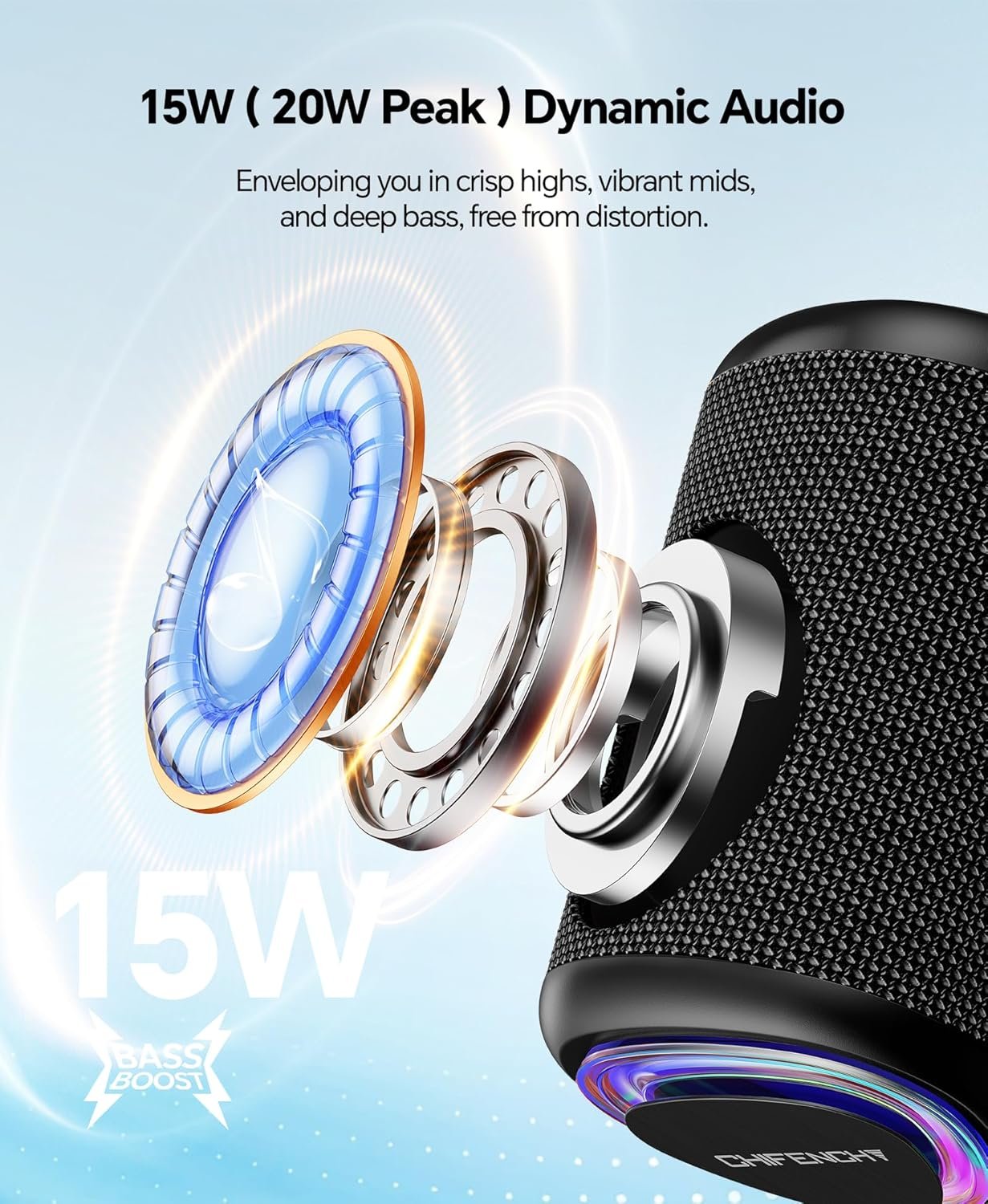 Portable Bluetooth Speaker Beach Essentials: IPX5 Waterproof for Outdoor/Powerful HD Sound/Dynamic Light/All Day Playtime/Wireless BT 5.3/TWS Pairing, Travel|Camping|Pool Accessorie, School Supplies | Powerful HD Sound,Dynamic Light,All Day Playtime,Wireless BT 5.3,TWS Pairing,Travel|Camping|Pool Accessorie,School Supplies - Image 2