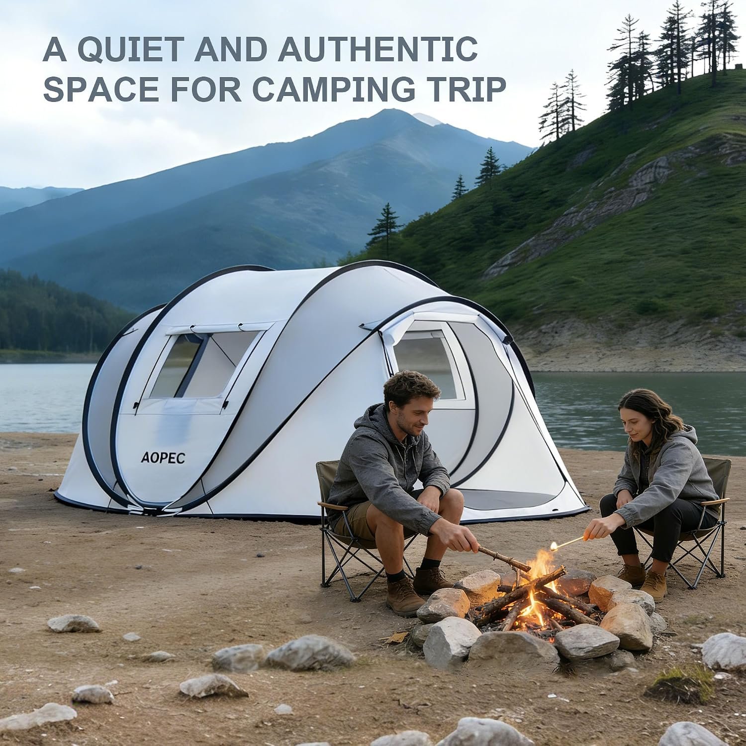 Pop Up Camping Tent, 2/4/6 Person Instant Tent Waterproof PU4500mm, Spacious Ventilated Camping Tent with Front Porch, Quick Setup Lightweight Portable for Outdoor Camping Hiking Beach - Image 5