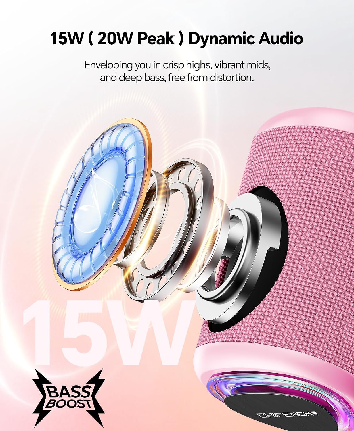 Portable Bluetooth Speaker Beach Essentials: Powerful Crystal Clear Sound/Dynamic Light/IPX5 Waterproof/All Day Playtime/Wireless BT 5.3/TWS Paring, Dad Gifts, Outdoor|Travel|Camping|Pool Accessories | Powerful HD Sound,Dynamic Light,All Day Playtime,Wireless BT 5.3,TWS Pairing,Travel|Camping|Pool Accessorie,School Supplies - Image 2