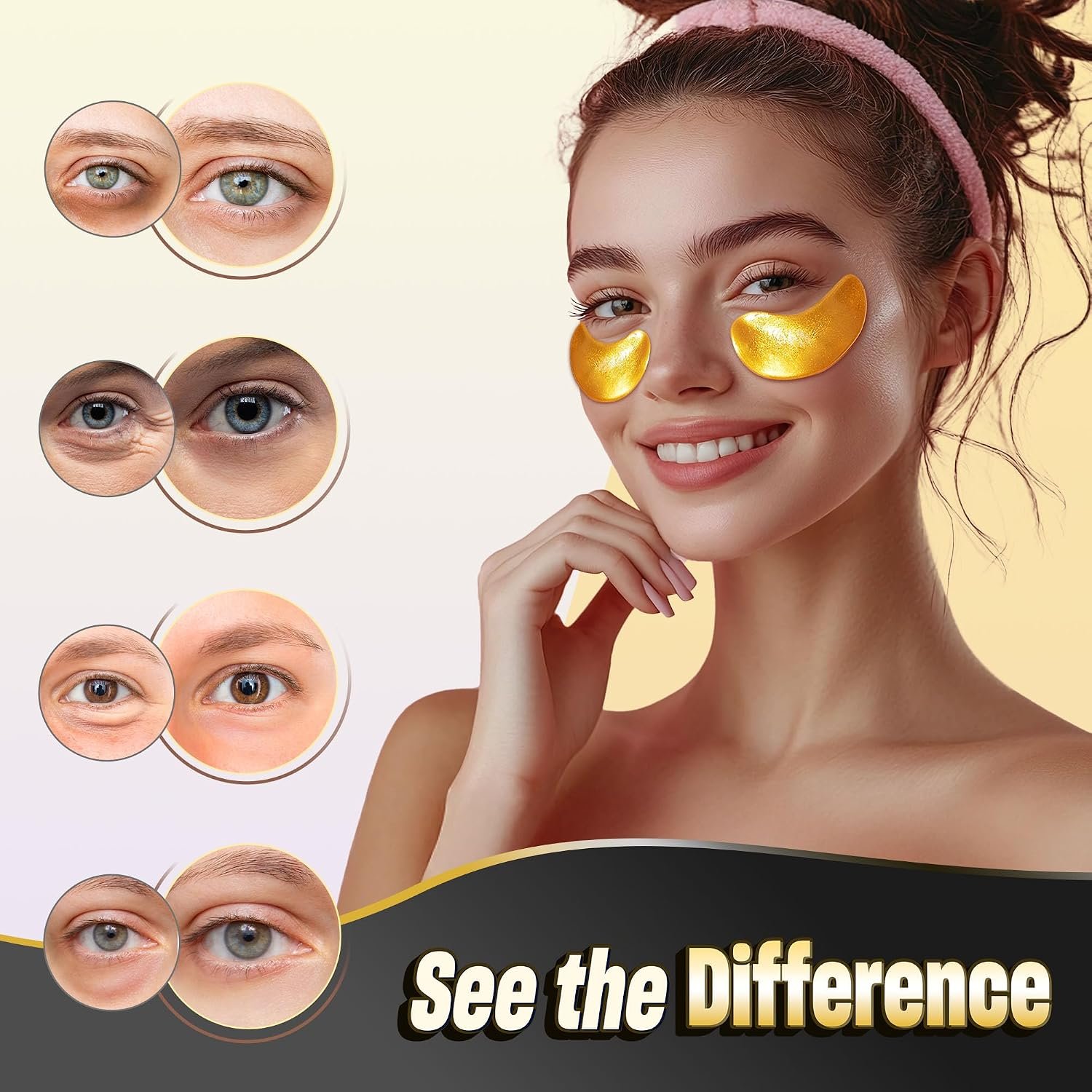 NAZANO 24K Gold Under Eye Patches - 60 Pack Eye Masks | for Puffy Eyes, Dark Circles, Bags & Wrinkles with Collagen & Hyaluronic Acid - Eye Care Pads for Daily Skincare (Gold) - Image 3
