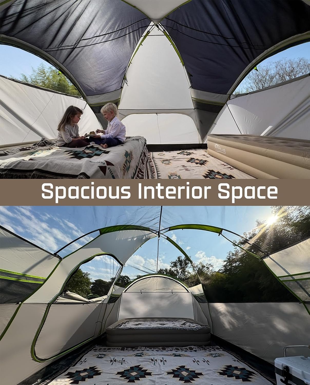 LOYEAHCAMP 8 Person Larger Extended Dome Camping Tent with 3 Rooms | Waterproof Semi-Freestanding Family Outdoor Tent with Spacious Interior and Mesh Windows - Image 3