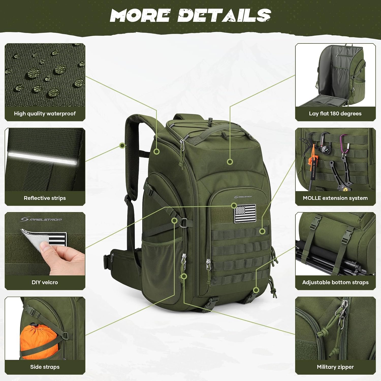 Maelstrom Tactical Backpack for Men, Water Resistant 40L Military Bag | Molle System, 900d Polyester, Laptop Pocket, Load Compression, Tripod Straps, For Hunting, Travel, Hiking,Gym, Camping - Image 2