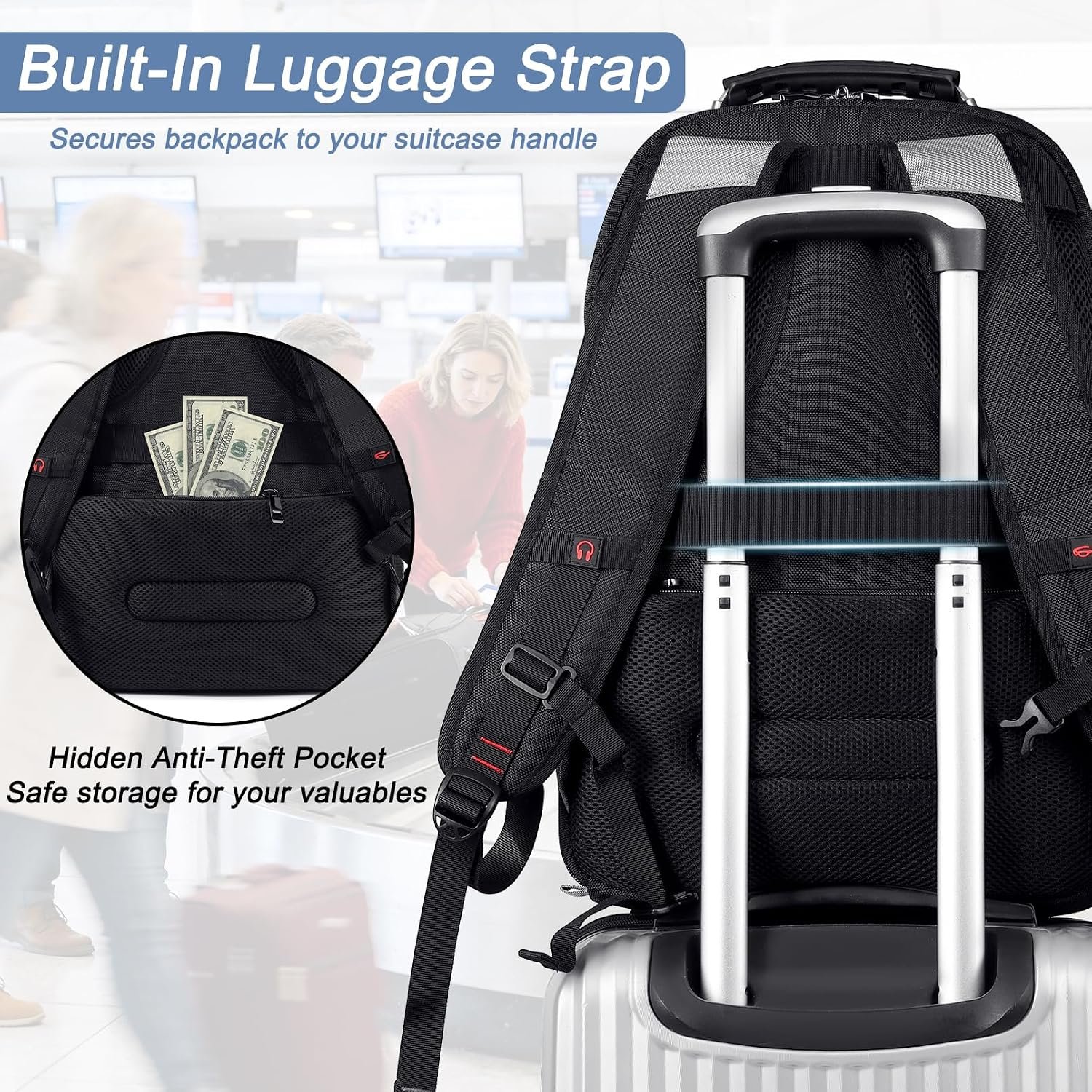 Extra Large Laptop Backpack, 17 inch Computer Backpack for Men Travel Work | TSA Flight Approved Travel Backpack for Men, RFID Business Computer Bag, Heavy Duty Water Resistant College Bookbag for Work - Image 5