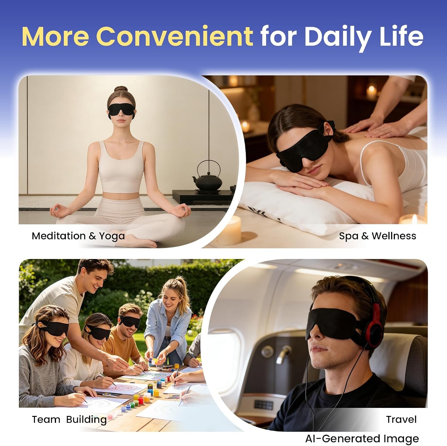 100 Packs Disposable Sleep Masks Bulk, Blackout Blindfolds for Men Women, Soft Eyemasks Adjustable for Sleeping Travel Yoga, Light Blocking Night Eye Mask for Party Games Team Building - Image 5