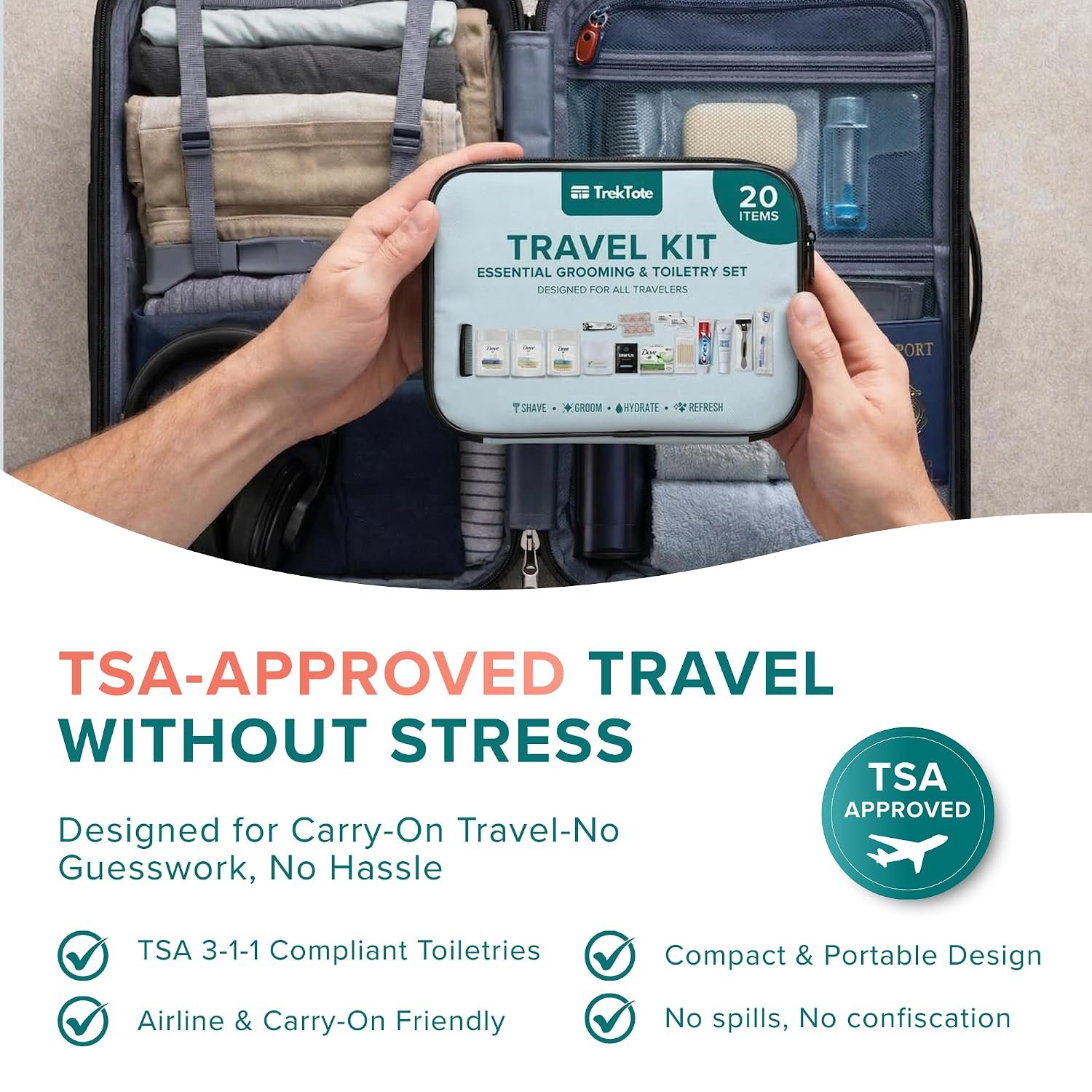 20-Piece Unisex Travel Toiletry Kit – Premium Brand-Name Travel Toiletries | TSA Approved Travel Essentials with Shampoo, Conditioner, Body Wash, Deodorant & Oral Care in Clear Bag - Image 4