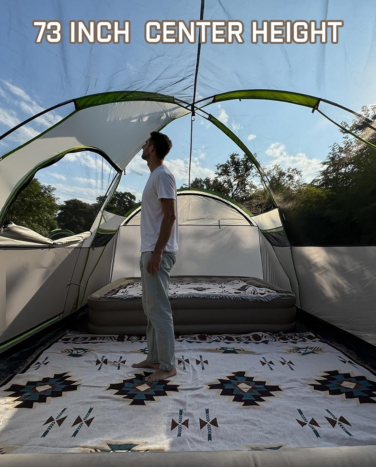 LOYEAHCAMP 8 Person Larger Extended Dome Camping Tent with 3 Rooms | Waterproof Semi-Freestanding Family Outdoor Tent with Spacious Interior and Mesh Windows - Image 5