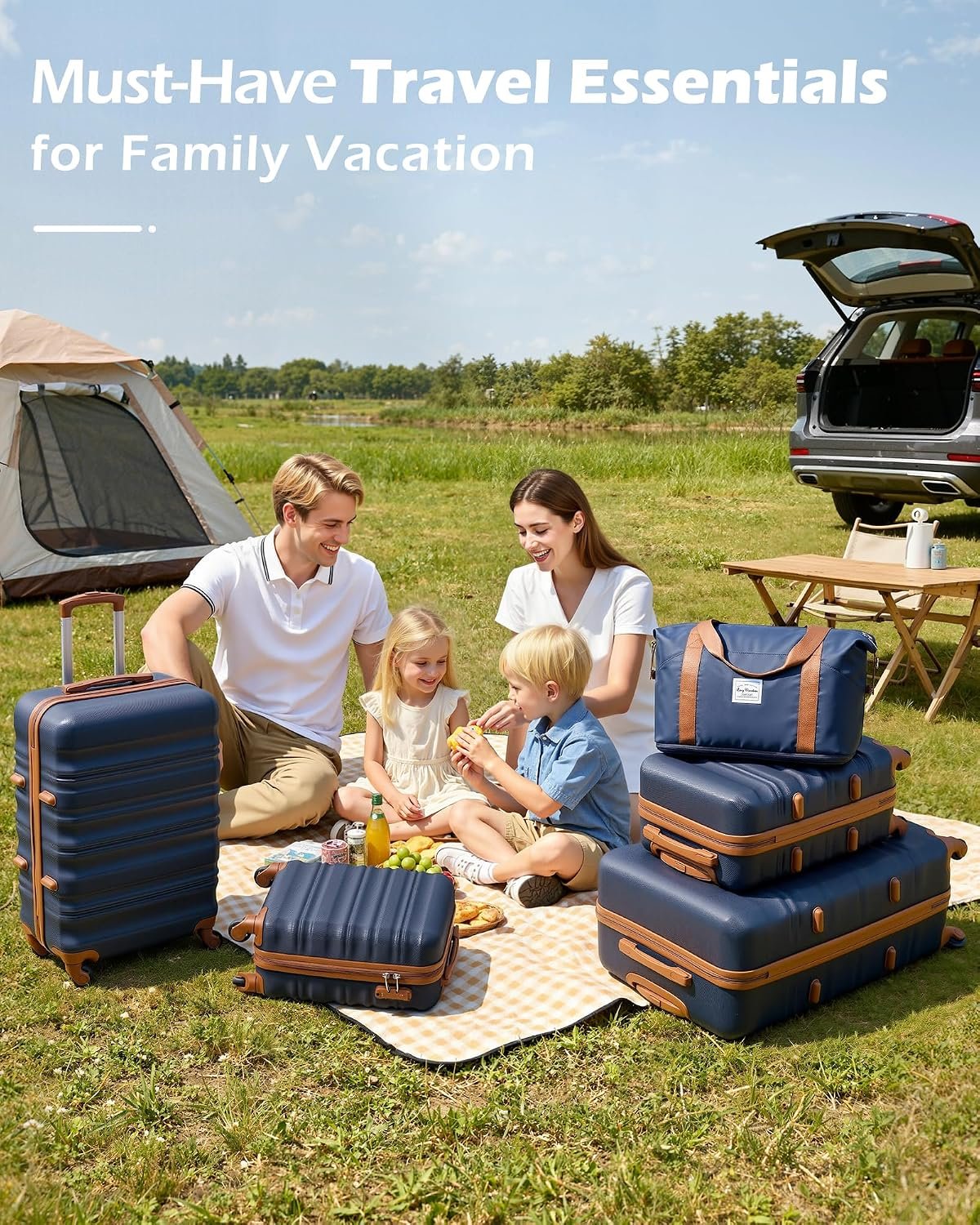 LONG VACATION Luggage Set 6 Piece Luggage ABS hardshell TSA Lock Spinner Wheels Luggage Carry on Suitcase (NAVY, 6 piece set) | Family & Extended Travel Use, ABS+PC Lightweight Luggage with YKK Zipper, TSA Lock, Space-Saving Nested, Navy - Image 2