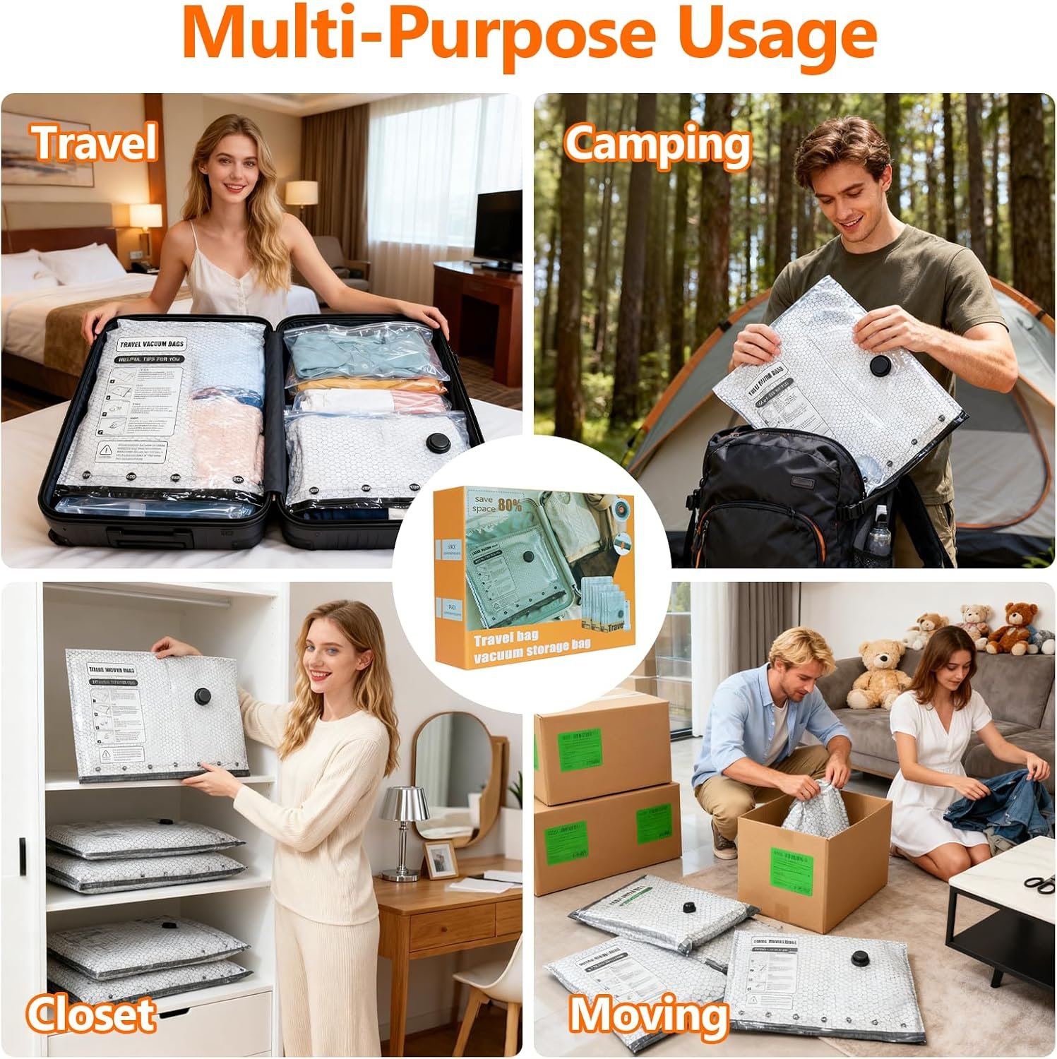 15 Pack Travel Vacuum storage Bags with USB Electric Pump | Vacuum Seal Bags for Clothing - Space Saver for Clothes,Compression Travel Packing Bags for Luggage and Suitcase - Image 7