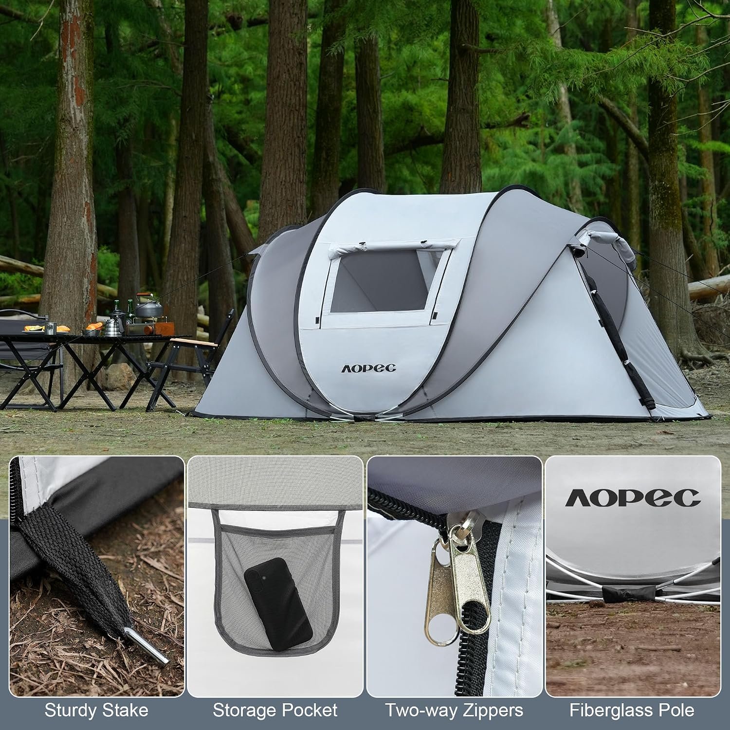 Pop Up Camping Tent, 2/4/6 Person Instant Tent Waterproof PU4500mm, Spacious Ventilated Camping Tent with Front Porch, Quick Setup Lightweight Portable for Outdoor Camping Hiking Beach - Image 7