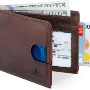 SERMAN BRANDS RFID Blocking Slim Bifold Genuine Leather Thin Minimalist Front Pocket Wallets for Men Billfold Wallet Men Gift