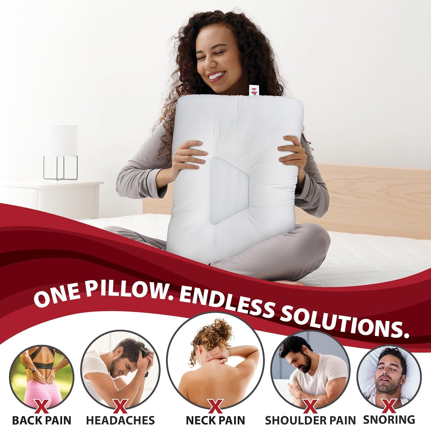 Tri-Core Ergonomic Cervical Pillow for Neck Pain Relief Full Size Firm WH | Contoured cervical pillow supports spinal alignment for side and back sleepers to promote neck comfort and better sleep. - Image 2