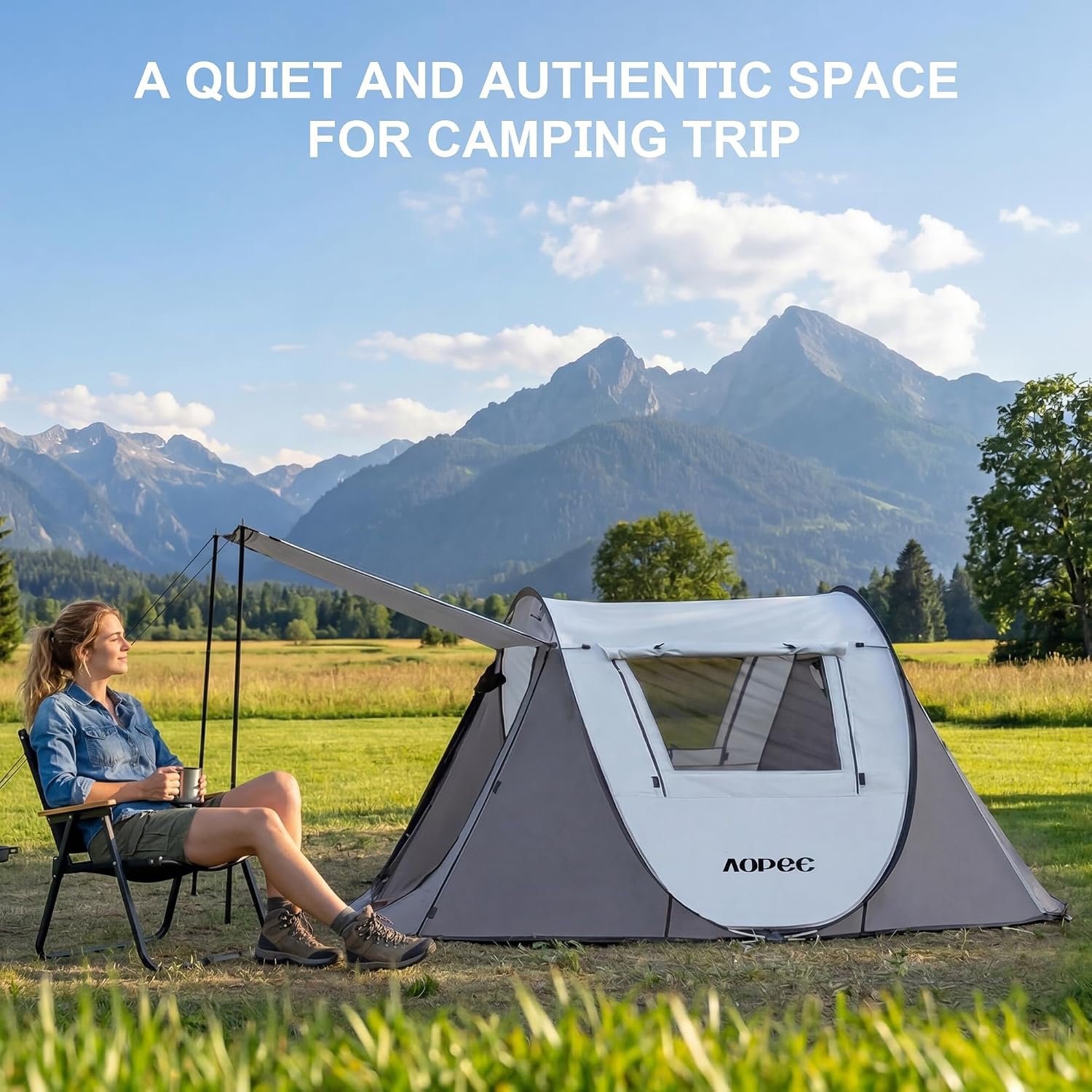 Pop Up Camping Tent, 2/4/6 Person Instant Tent Waterproof PU4500mm, Spacious Ventilated Camping Tent with Front Porch, Quick Setup Lightweight Portable for Outdoor Camping Hiking Beach - Image 6