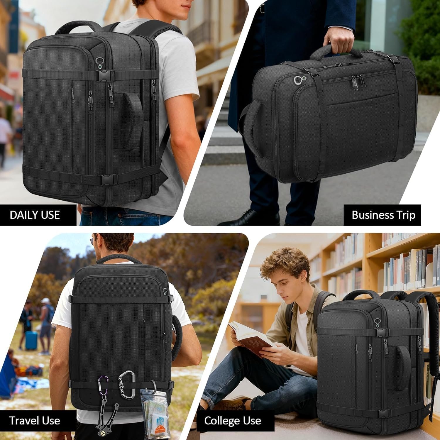 Travel Backpack with LifetimeWarranty,Expandable Carry on Backpack,Black | Expands 35L to 45L,Fits 17.3"Laptop Notebook,Water Resistant Weekender Backpack Business Trips Cable Access Port,Daily Travel - Image 8