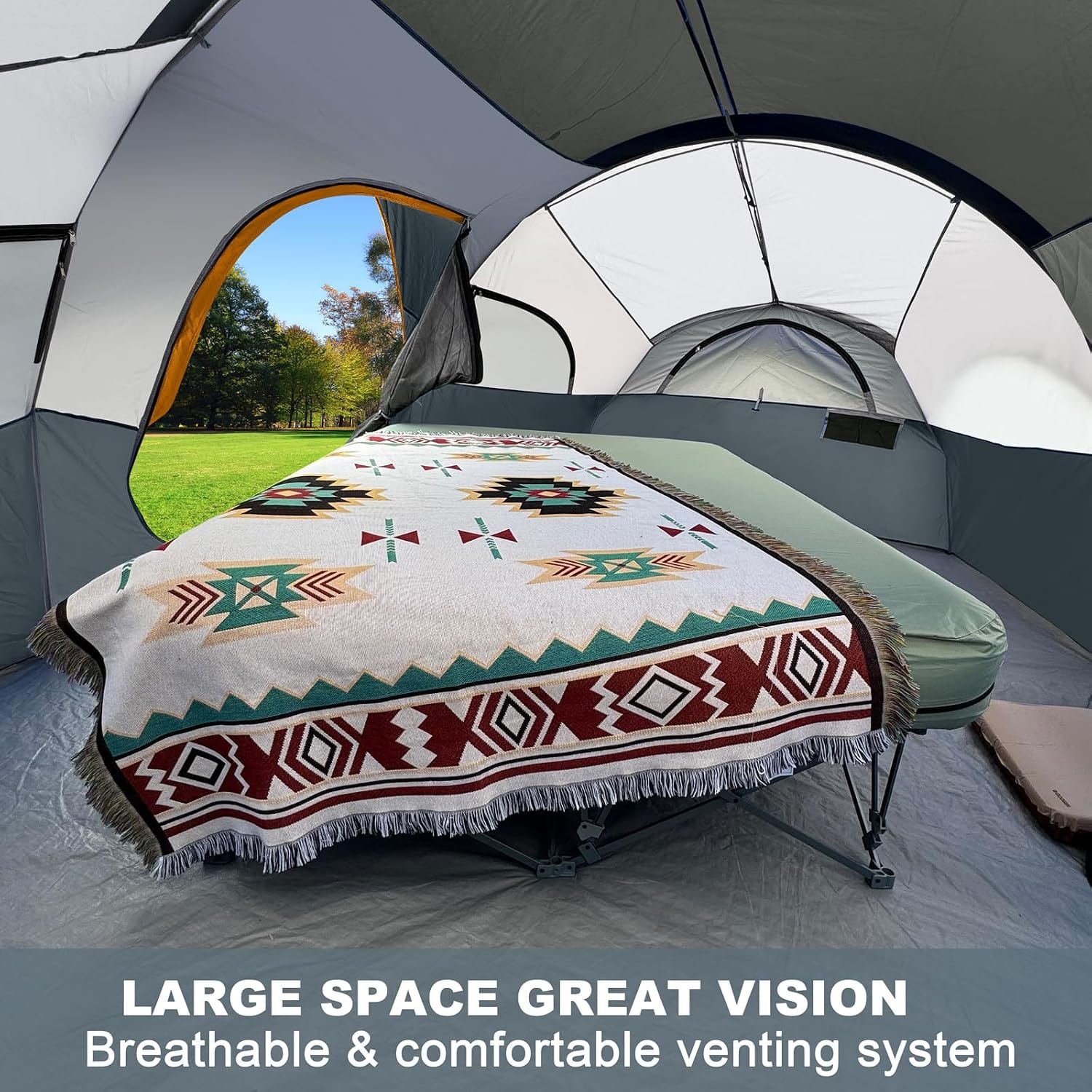 CAMPROS CP 8 Person Camping Tent, Room Divider, Rainfly, Weather Resistant | Family tent with 5 large mesh windows, double-layer design, and a carry bag, 14' x 9' x 72"(H) - Image 5